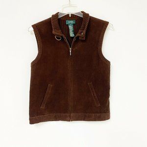 Lauren RL Brown Corduroy Front Zipper Vest MD